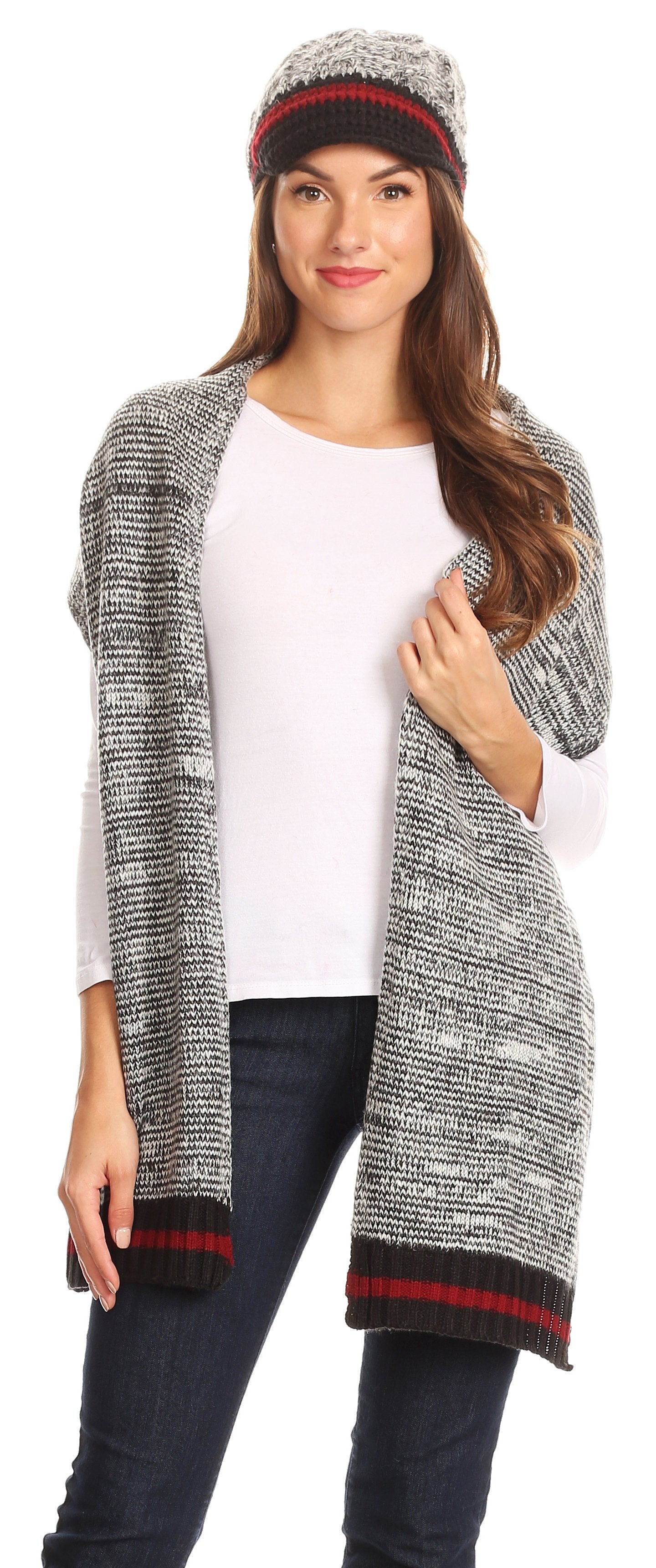 Sakkas Theo Unisex Warm Winter Heather and stripes Knit Hat & Scarf Set - Concordia Style Boutique