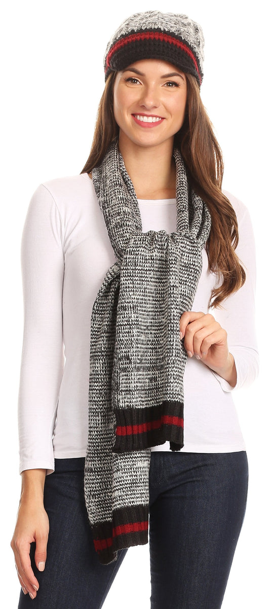 Sakkas Theo Unisex Warm Winter Heather and stripes Knit Hat & Scarf Set - Concordia Style Boutique