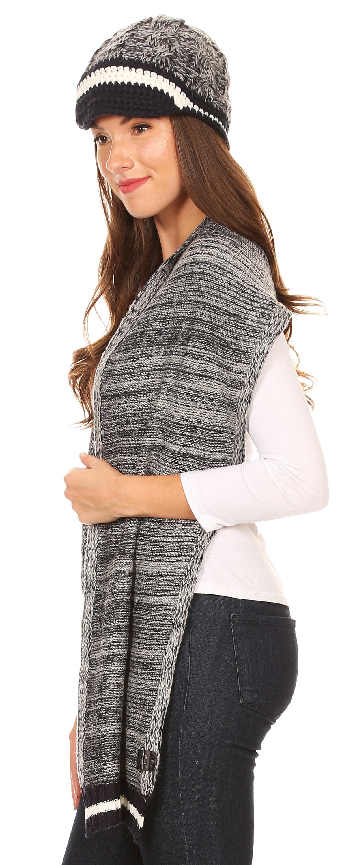 Sakkas Theo Unisex Warm Winter Heather and stripes Knit Hat & Scarf Set - Concordia Style Boutique