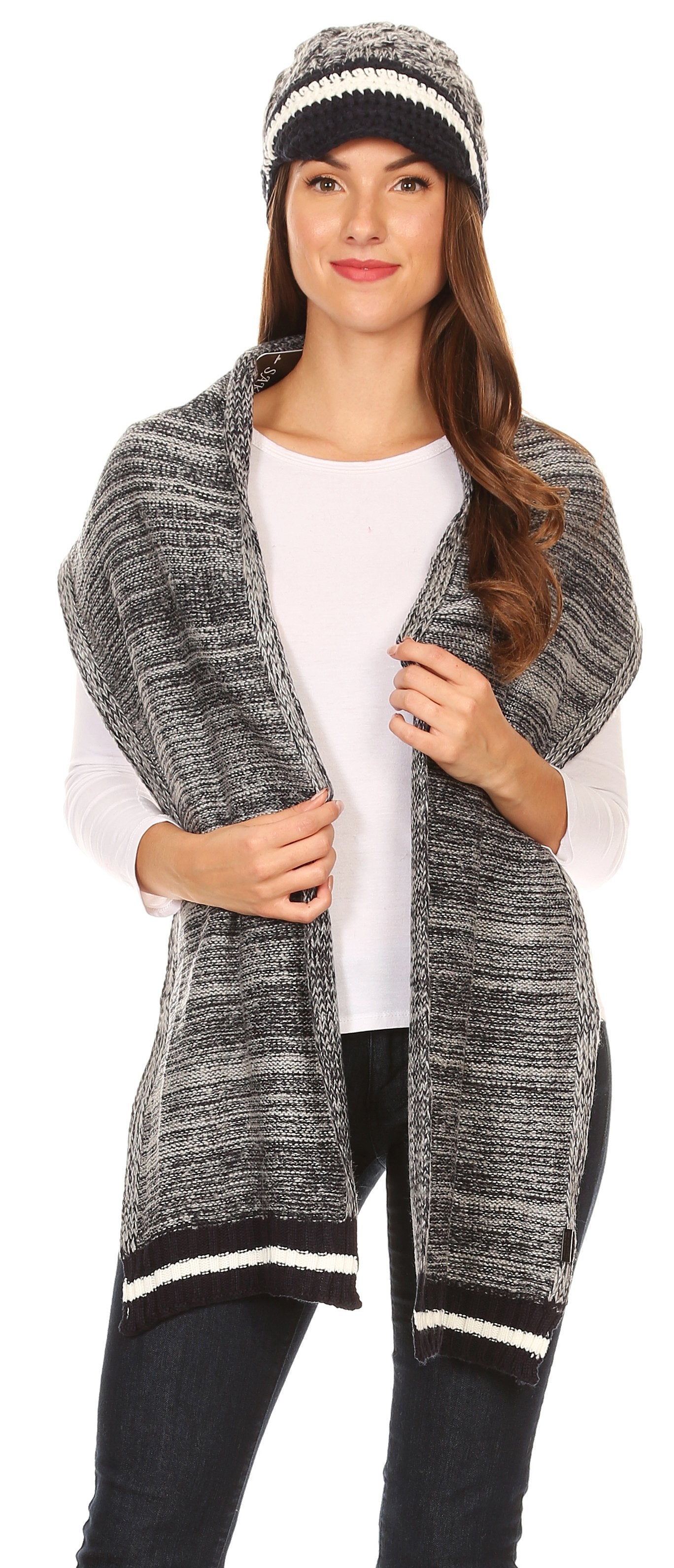 Sakkas Theo Unisex Warm Winter Heather and stripes Knit Hat & Scarf Set - Concordia Style Boutique