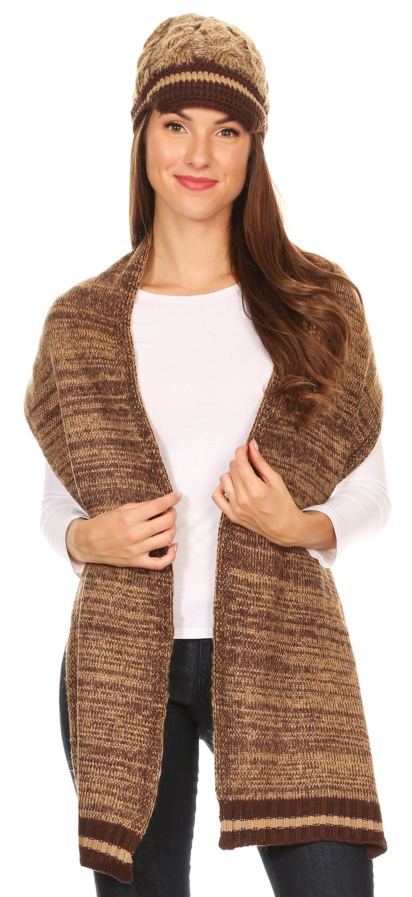 Sakkas Theo Unisex Warm Winter Heather and stripes Knit Hat & Scarf Set - Concordia Style Boutique