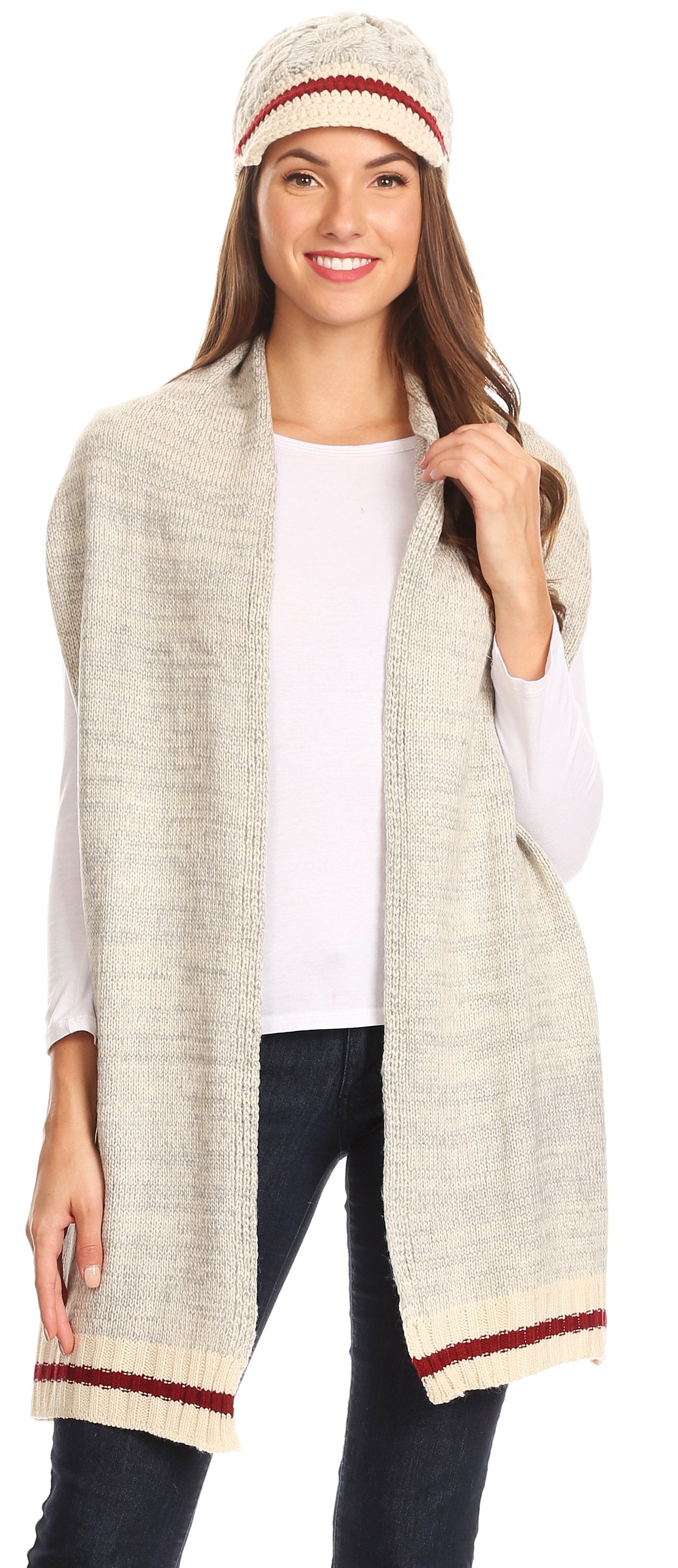 Sakkas Theo Unisex Warm Winter Heather and stripes Knit Hat & Scarf Set - Concordia Style Boutique