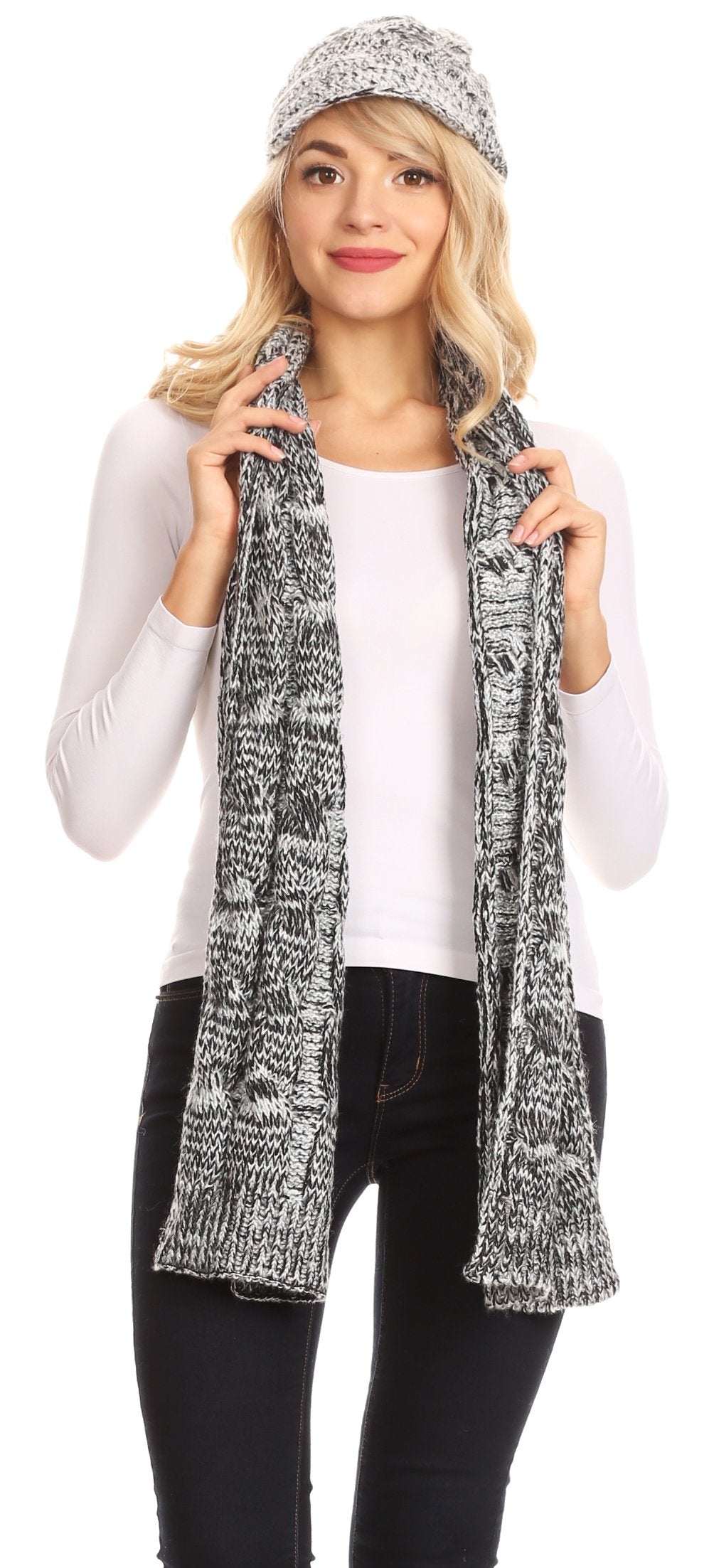 Sakkas Coline Soft Heather Chunky Cable knit Hat and Scarf Set Warm Cozy Winter - Concordia Style Boutique