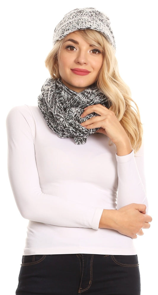Sakkas Coline Soft Heather Chunky Cable knit Hat and Scarf Set Warm Cozy Winter - Concordia Style Boutique