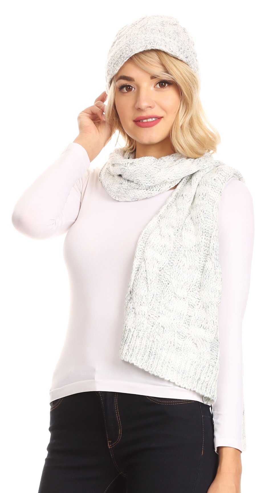 Sakkas Coline Soft Heather Chunky Cable knit Hat and Scarf Set Warm Cozy Winter - Concordia Style Boutique