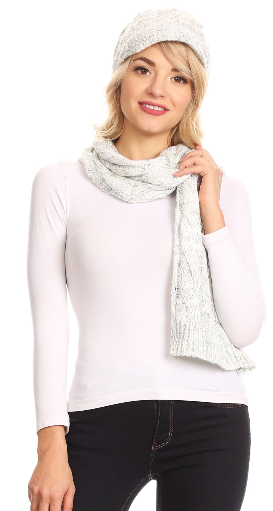 Sakkas Coline Soft Heather Chunky Cable knit Hat and Scarf Set Warm Cozy Winter - Concordia Style Boutique