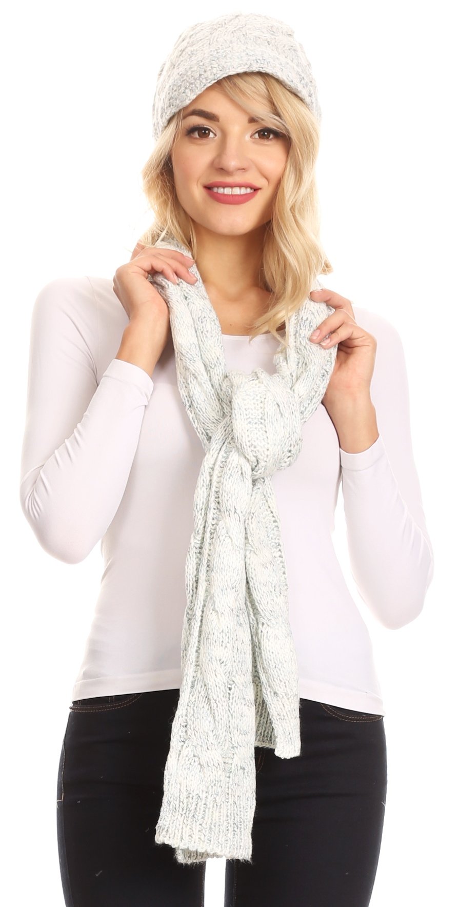 Sakkas Coline Soft Heather Chunky Cable knit Hat and Scarf Set Warm Cozy Winter - Concordia Style Boutique