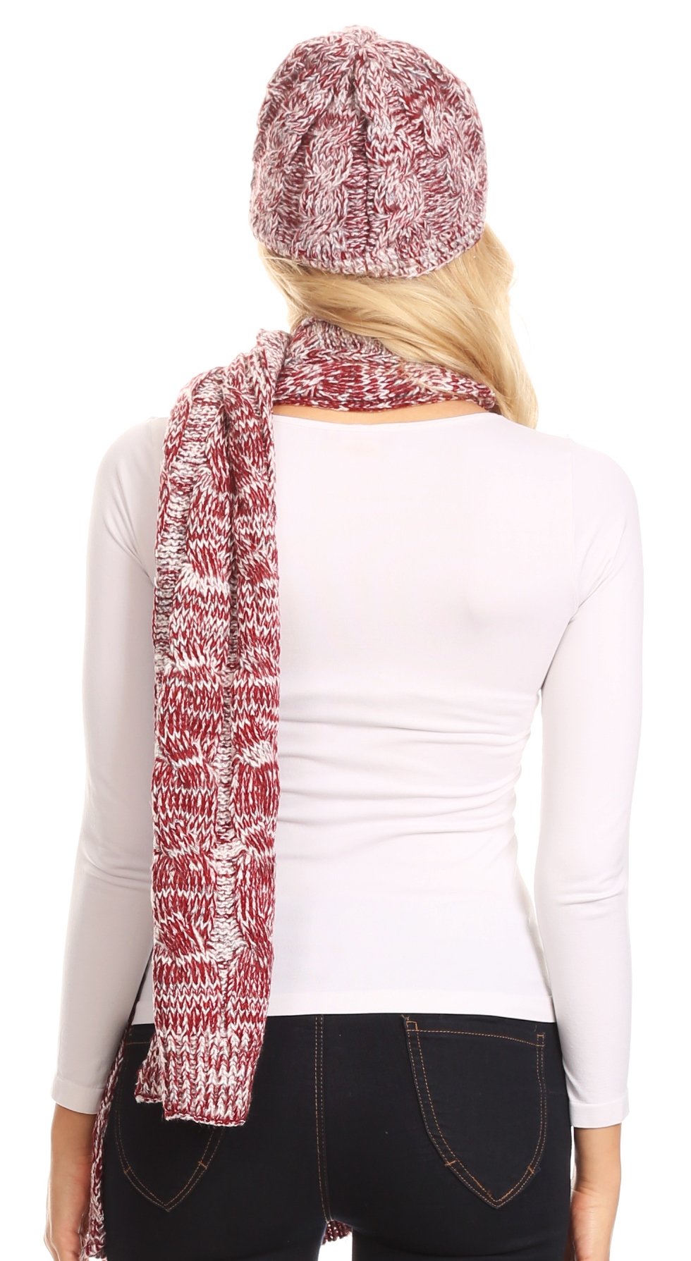 Sakkas Coline Soft Heather Chunky Cable knit Hat and Scarf Set Warm Cozy Winter - Concordia Style Boutique