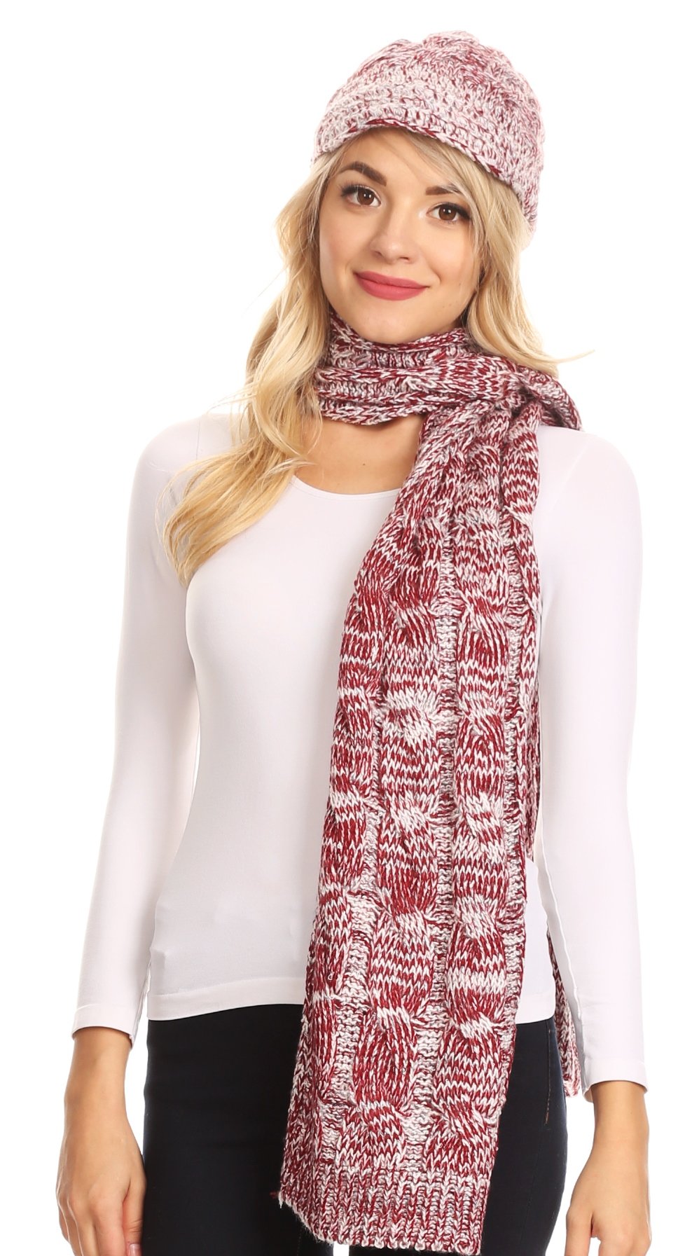 Sakkas Coline Soft Heather Chunky Cable knit Hat and Scarf Set Warm Cozy Winter - Concordia Style Boutique