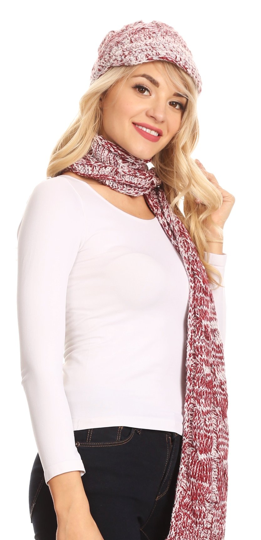 Sakkas Coline Soft Heather Chunky Cable knit Hat and Scarf Set Warm Cozy Winter - Concordia Style Boutique