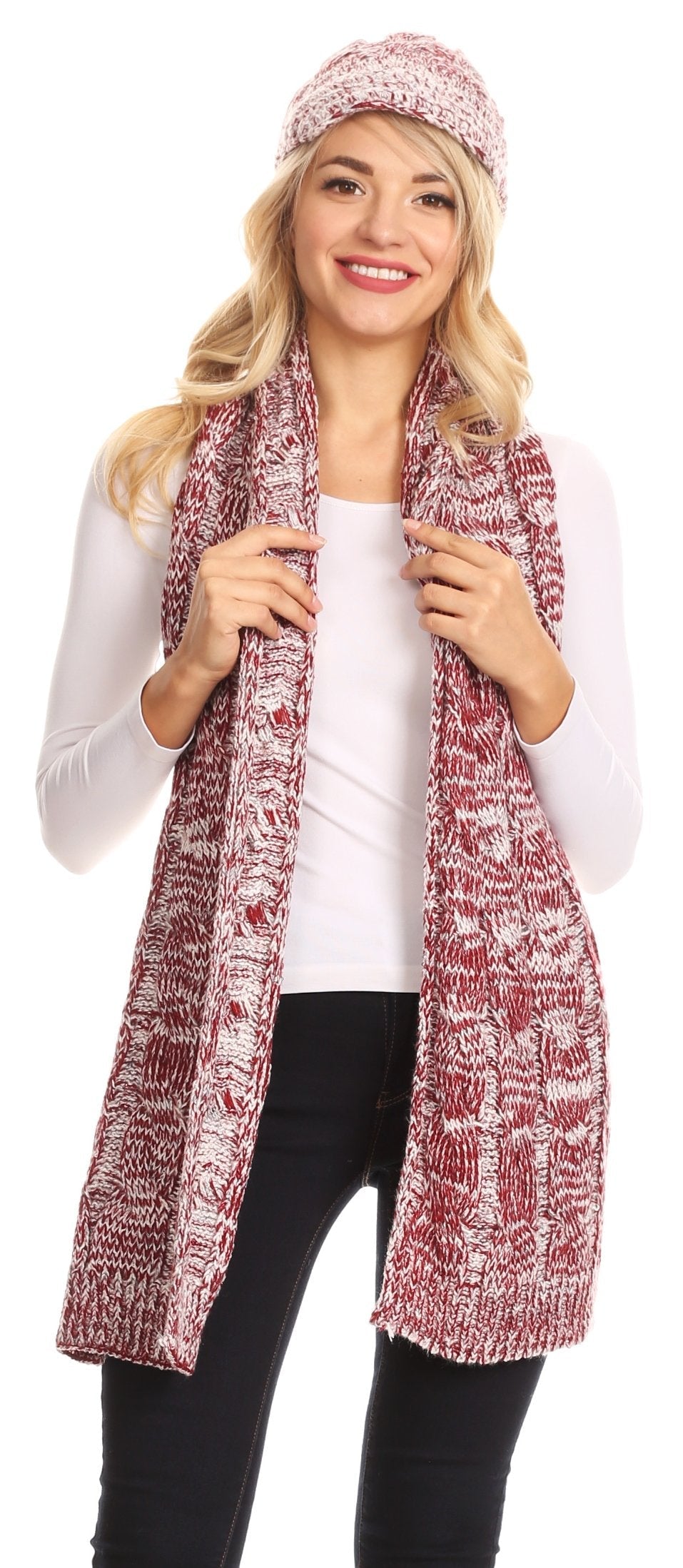 Sakkas Coline Soft Heather Chunky Cable knit Hat and Scarf Set Warm Cozy Winter - Concordia Style Boutique