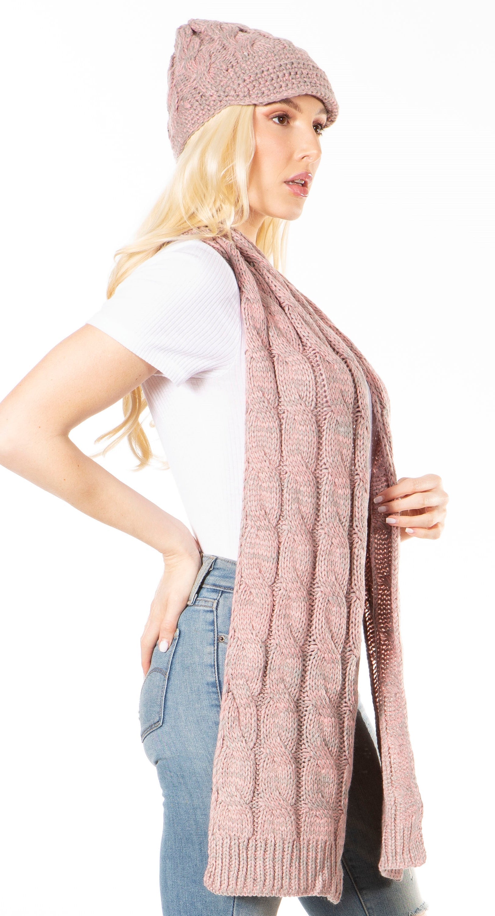 Sakkas Coline Soft Heather Chunky Cable knit Hat and Scarf Set Warm Cozy Winter - Concordia Style Boutique