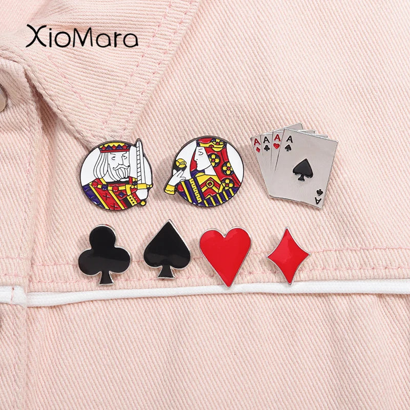 Poker Playing Cards Enamel Pin: King Queen Heart Spades Brooch Badge Jewelry Gift