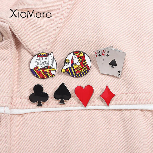 Poker Playing Cards Enamel Pin: King Queen Heart Spades Brooch Badge Jewelry Gift