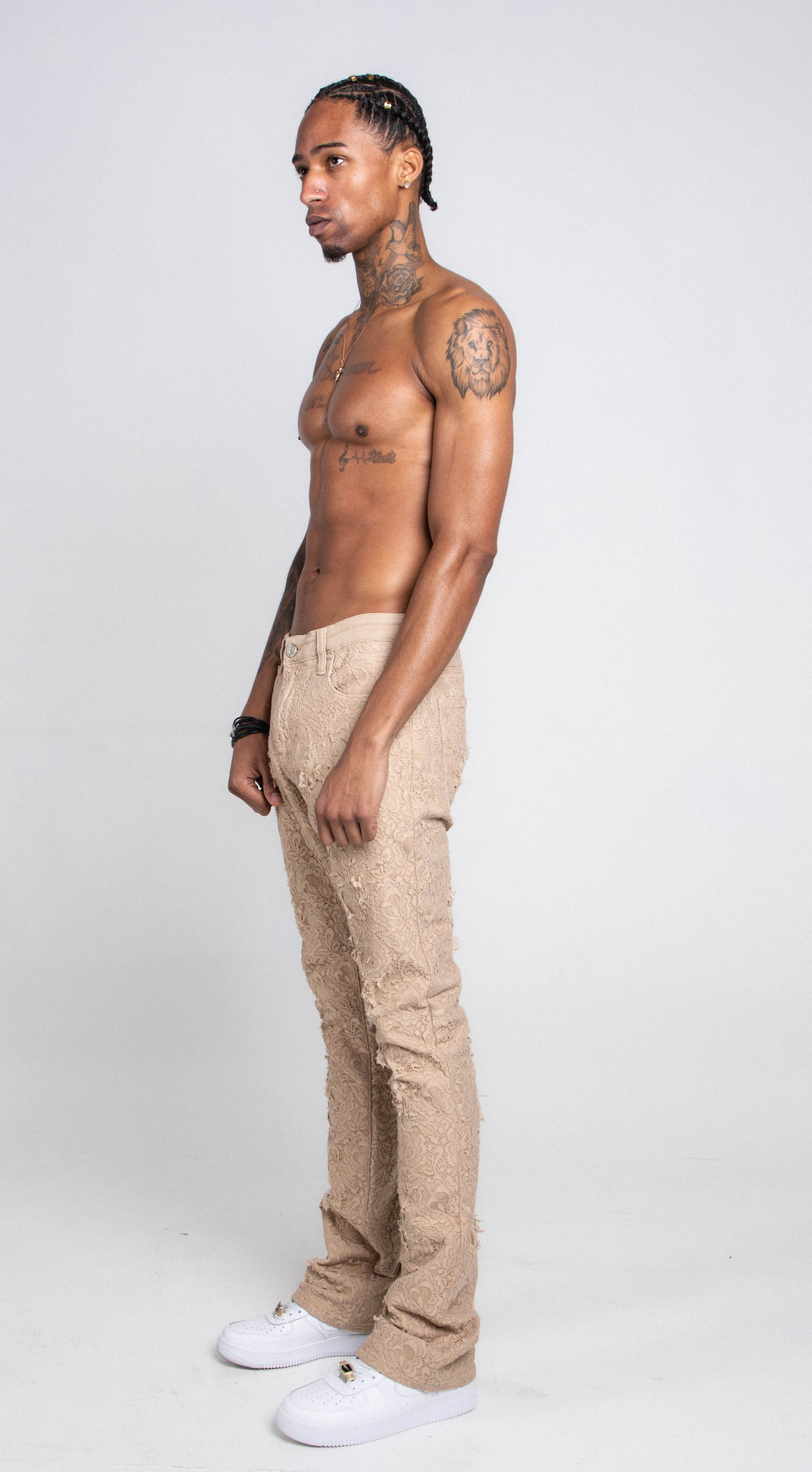 AJS692 LACE LAYERS STACKED JEANS