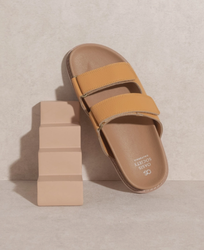 OASIS SOCIETY Sienna Cognac - Double Strap Slide Sandals