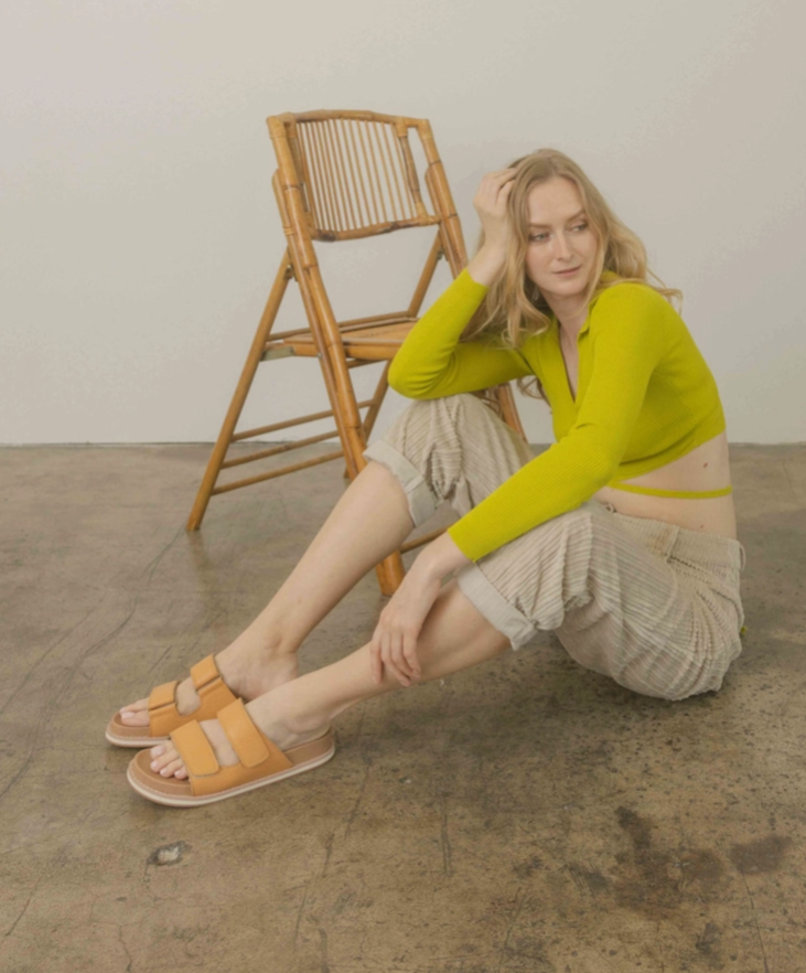 OASIS SOCIETY Sienna Cognac - Double Strap Slide Sandals