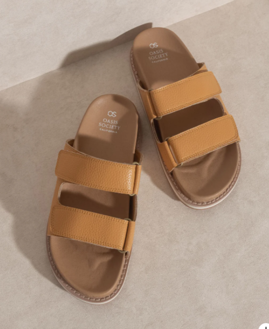 OASIS SOCIETY Sienna Cognac - Double Strap Slide Sandals