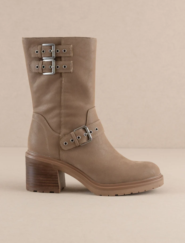 Rider Boots with Buckles Taupe Color