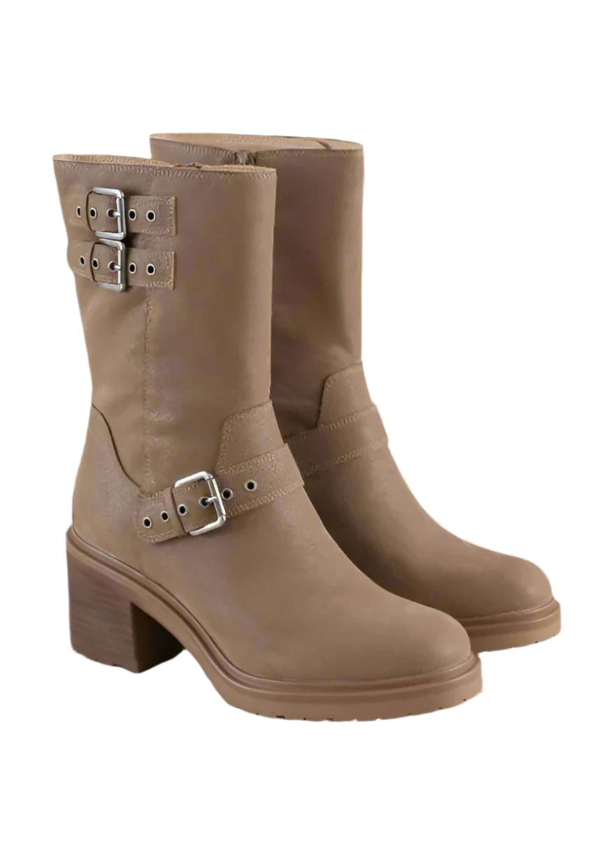 Rider Boots with Buckles Taupe Color