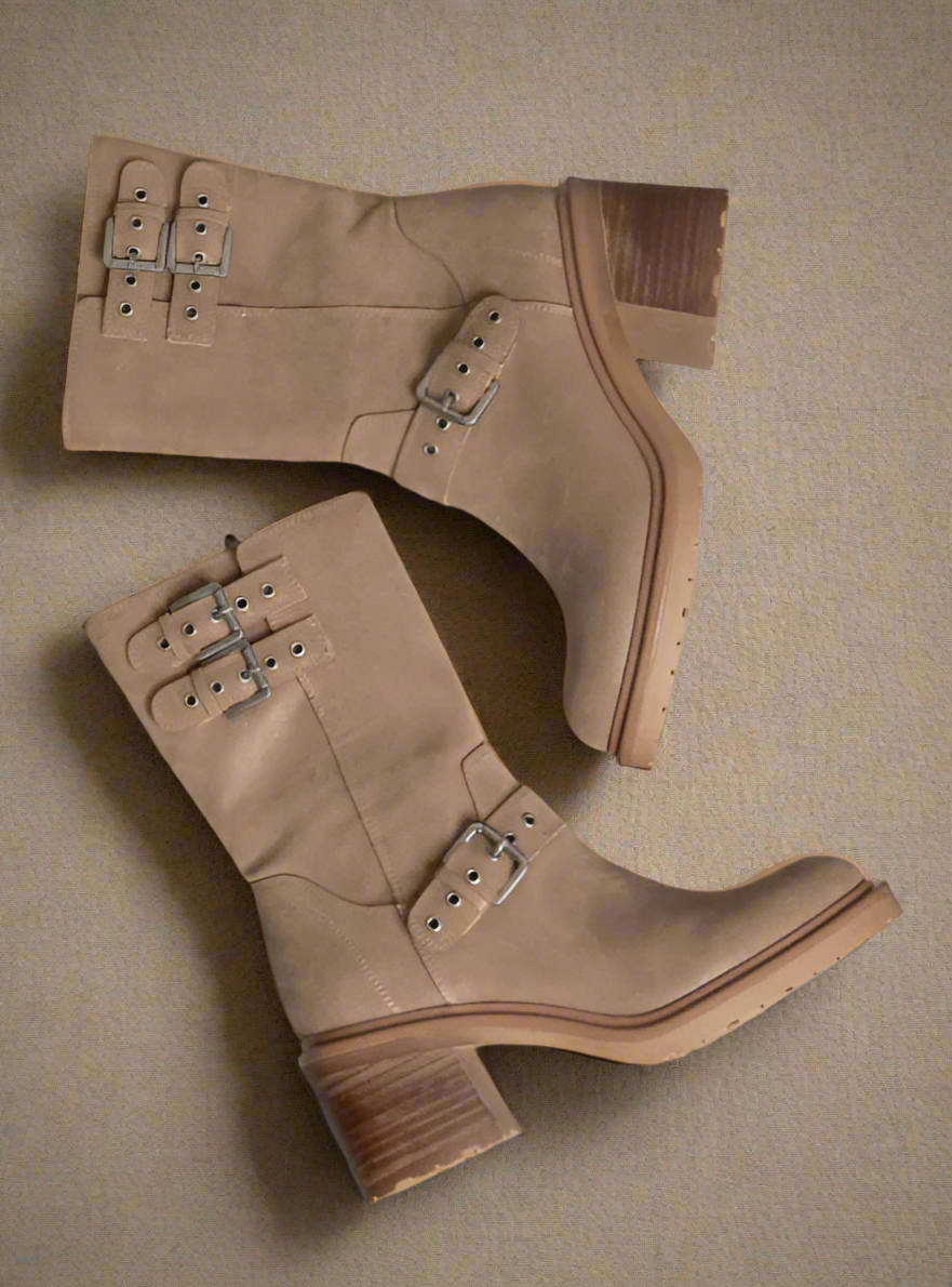 Rider Boots with Buckles Taupe Color