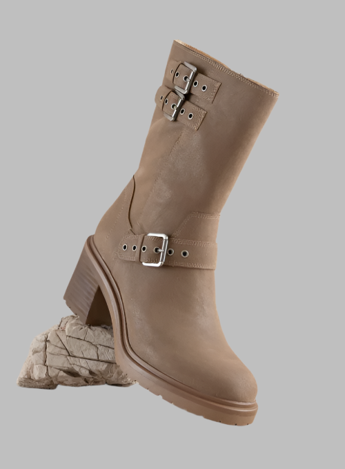 Rider Boots with Buckles Taupe Color
