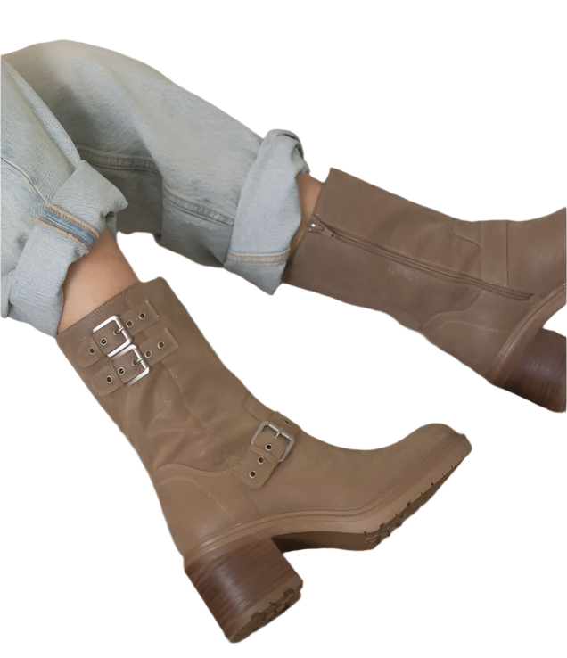 Rider Boots with Buckles Taupe Color