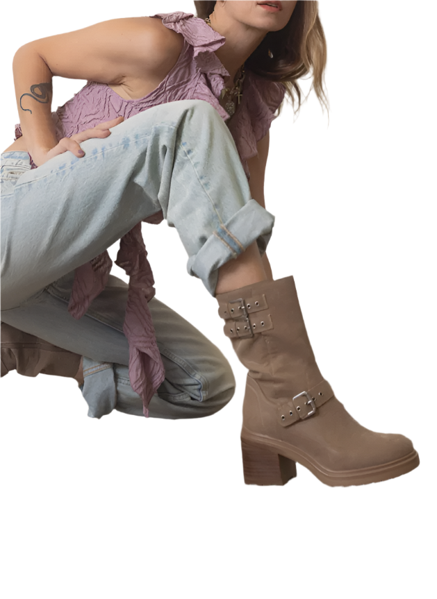 Rider Boots with Buckles Taupe Color
