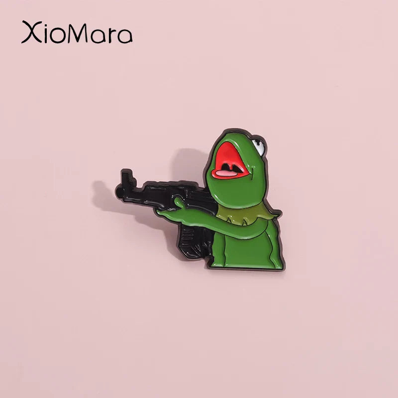 Creative Frog Love Sniper Enamel Pin Anime Badge for Hats, Clothes, Backpacks, Accessories