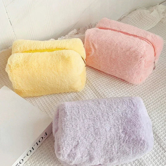 1 Pc Solid Color Plush Makeup Bag for Women Soft Portable Travel Cosmetic Organizer Case Cute Lady Make Up Bag Necessaries - Concordia Style Boutique