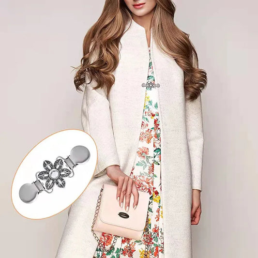 Vintage Sweater Cardigan Clip Pearl Brooch Shawl Collar Buckle Charm Decor