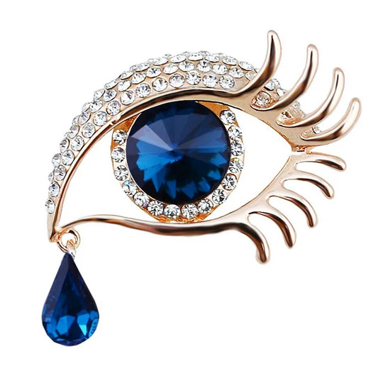 Waterdrop Crystal Rhinestone Enamel Eye Brooch Pins for Women