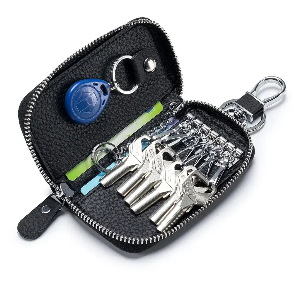 Fashion Simple Key Holder Genuine Leather Wallet Unisex Solid Color Key Wallet Organizer Bag Car Housekeeper Wallet Card Holder - Concordia Style Boutique