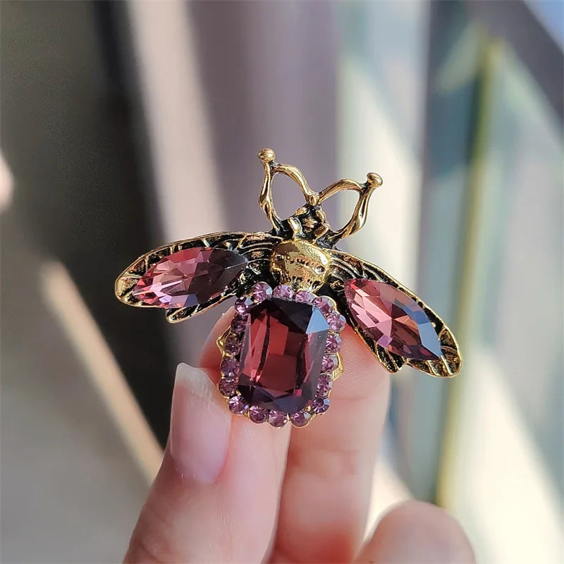 Vintage Rhinestone Bee Brooch Crystal Insect Pin Accessories