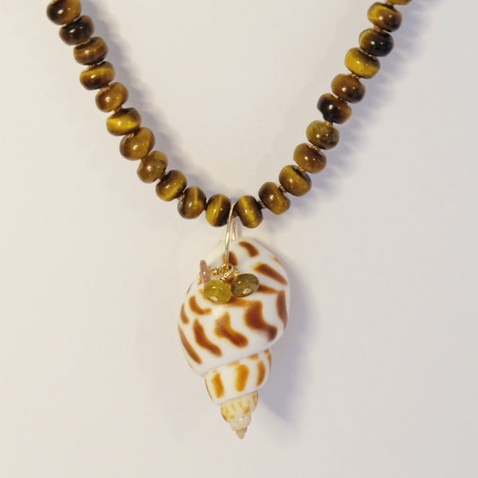 Tiger's Eye Seashell Charm Pendant