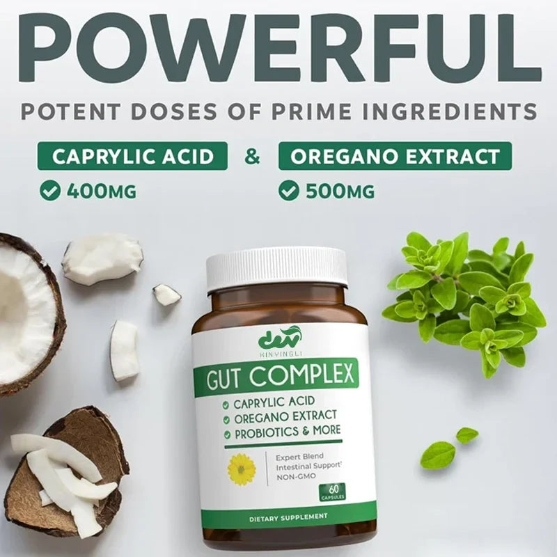 Octanoic acid, avocado oil, and probiotics help maintain normal levels of yeast and Candida - vegetarian, intestinal cleansing