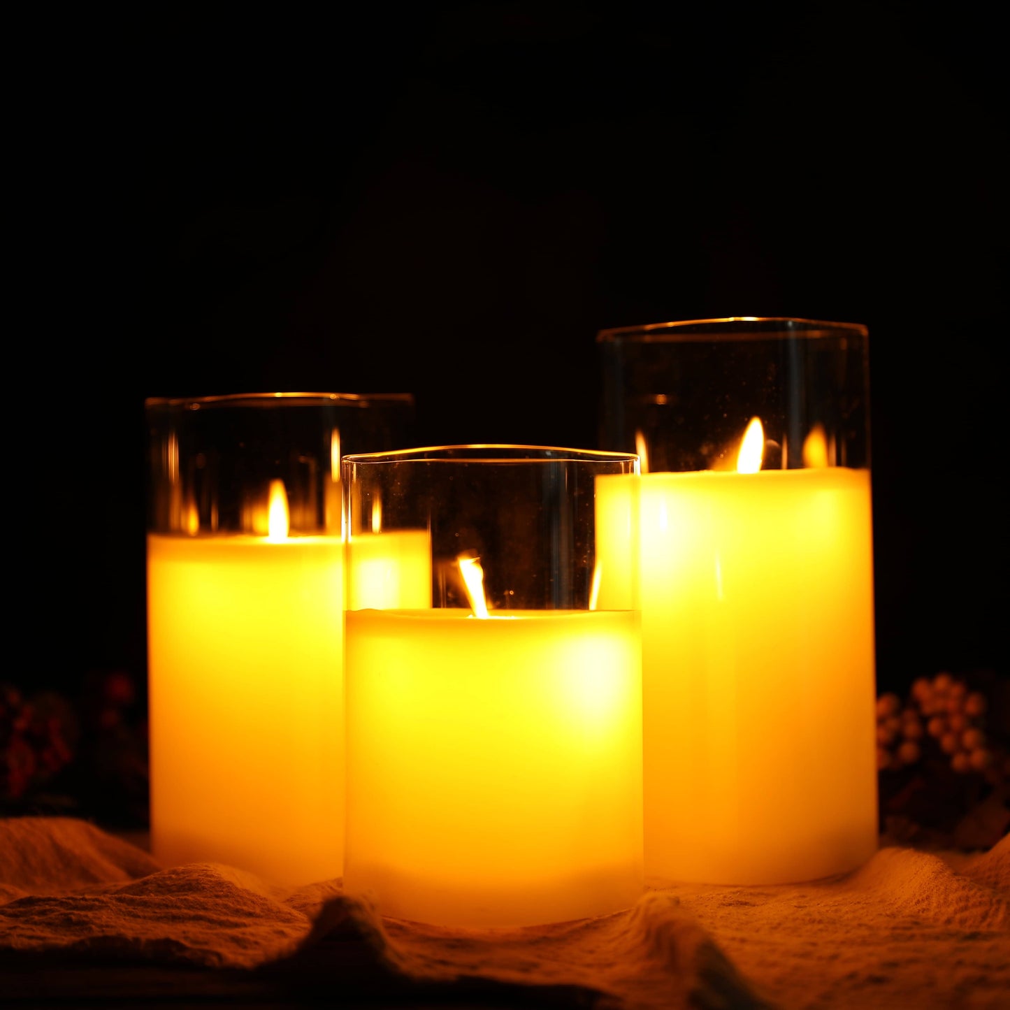 Set of 3 Glass Battery Operated Triangle Flameless Candles