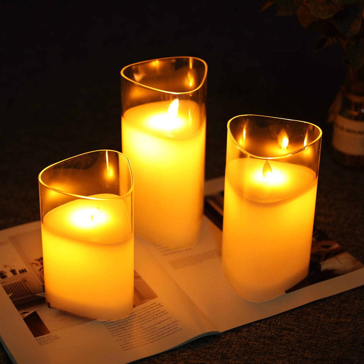 Set of 3 Glass Battery Operated Triangle Flameless Candles