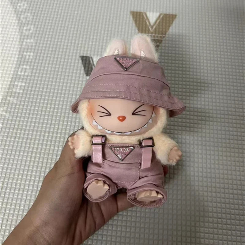 Labubu Doll Clothes – Mini Hat & Overalls Outfit Set