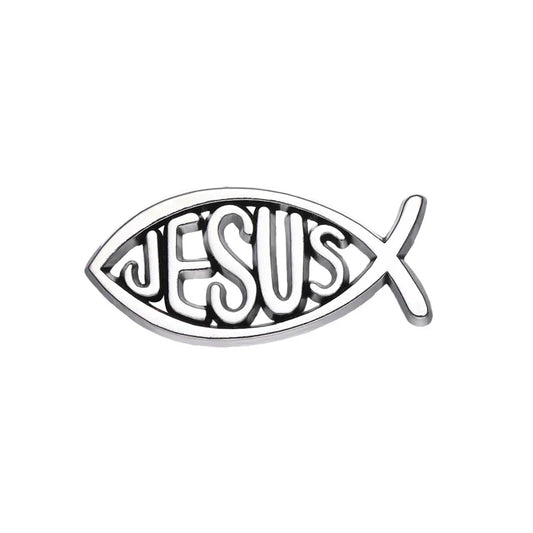 Cartoon Jesus Fish Enamel Pin Silver Jewelry Lapel Sweater Shirt Accessories Gifts