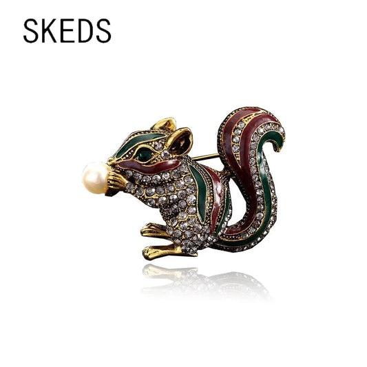SKEDS Creative Squirrel Pearl Brooch Lapel Pin Jewelry Gift