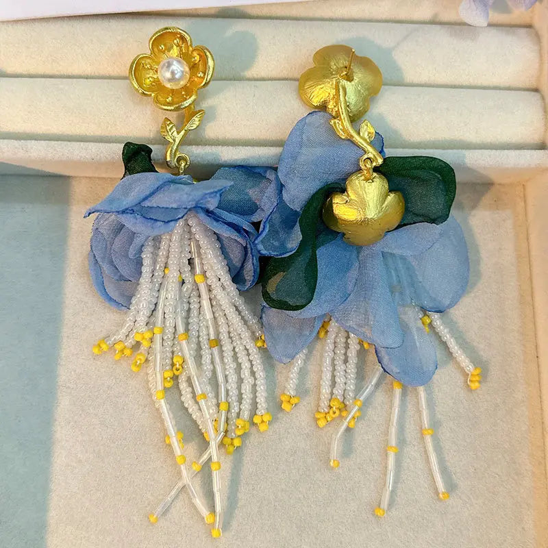 Handmade Cotton Long Tassel  Earrings