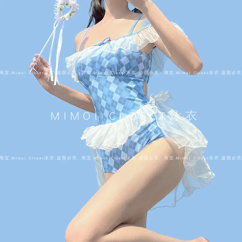 Cute Blue Argyle One Piece Swimsuit - Concordia Style Boutique