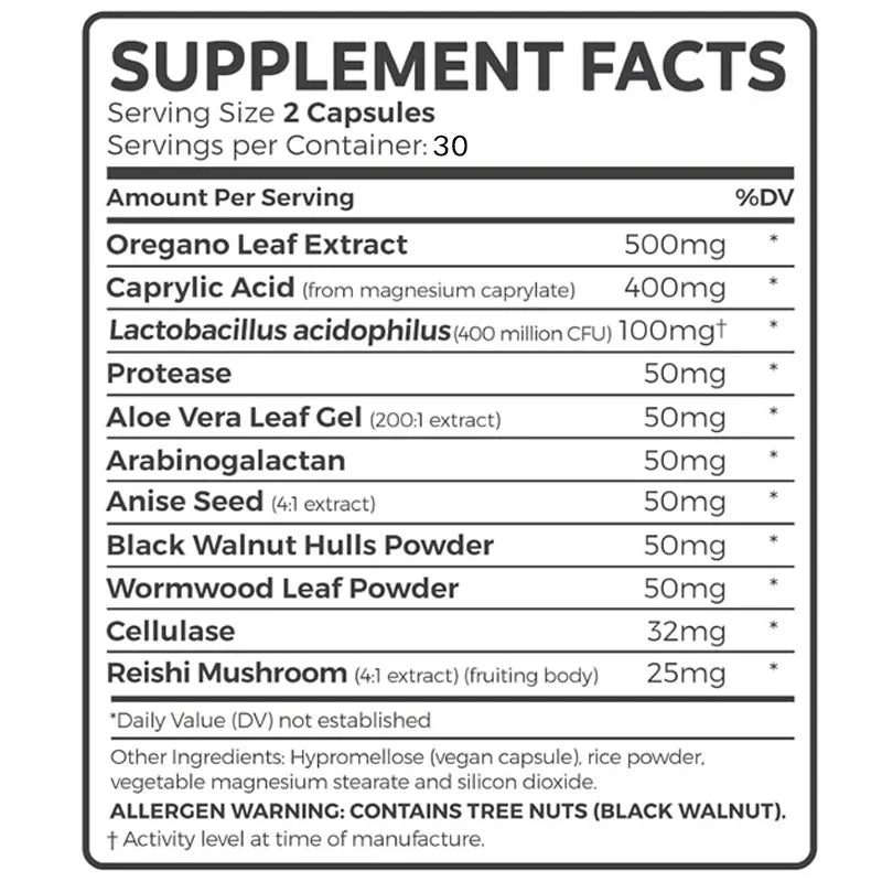 Octanoic acid, avocado oil, and probiotics help maintain normal levels of yeast and Candida - vegetarian, intestinal cleansing