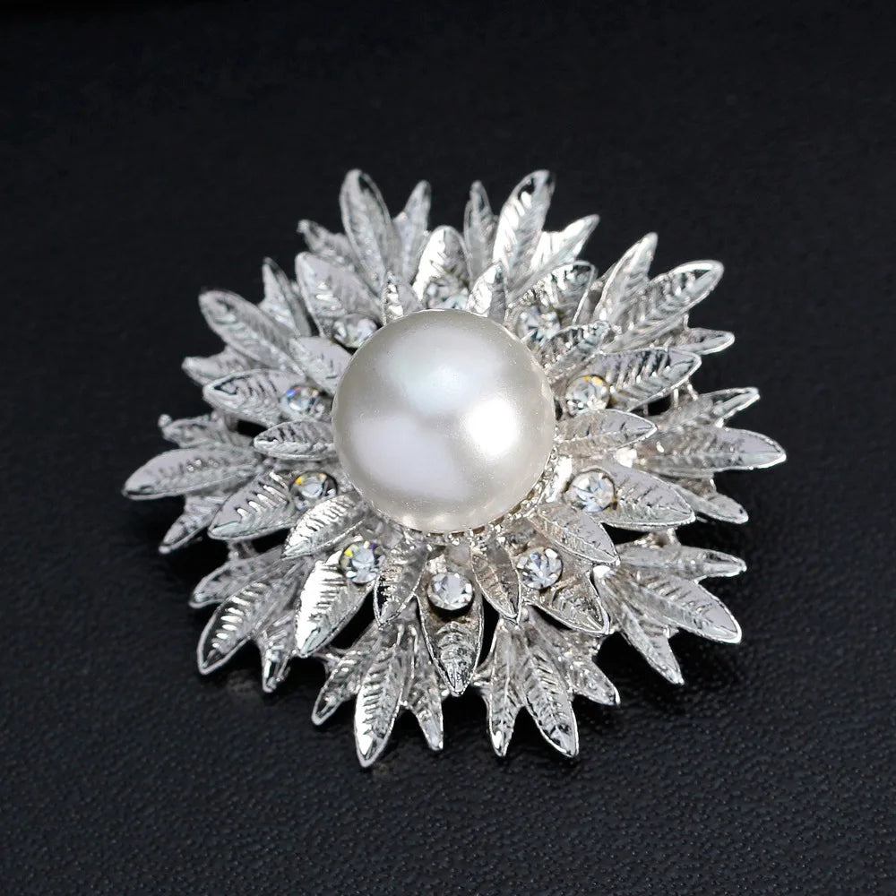 Luxury Pearl Rhinestone Sunflower Brooch Pin Jewelry for Women