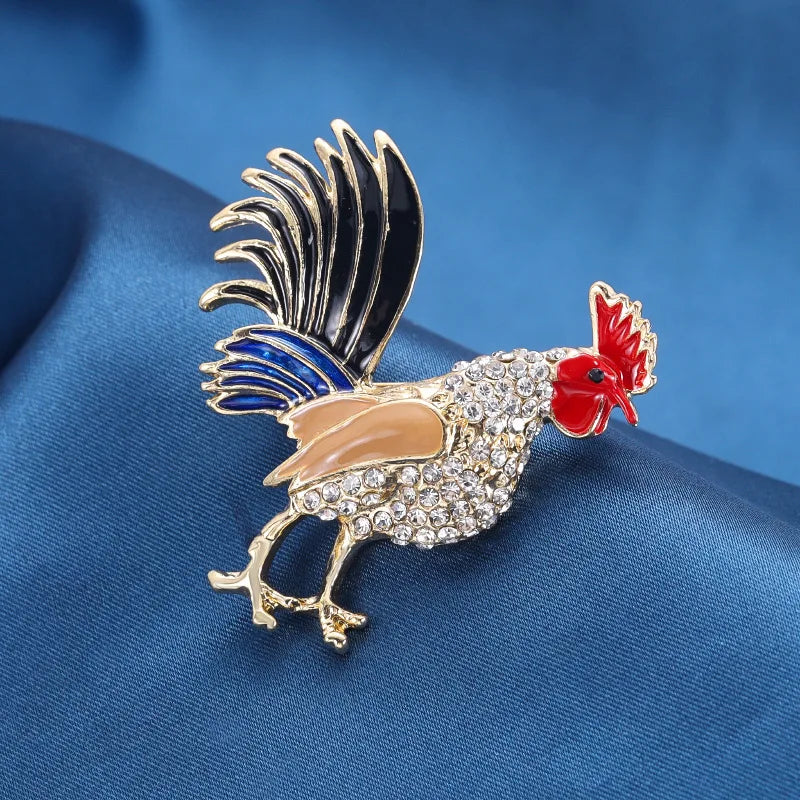 Trendy Multicolor Crystal Cock Brooch for Women Men