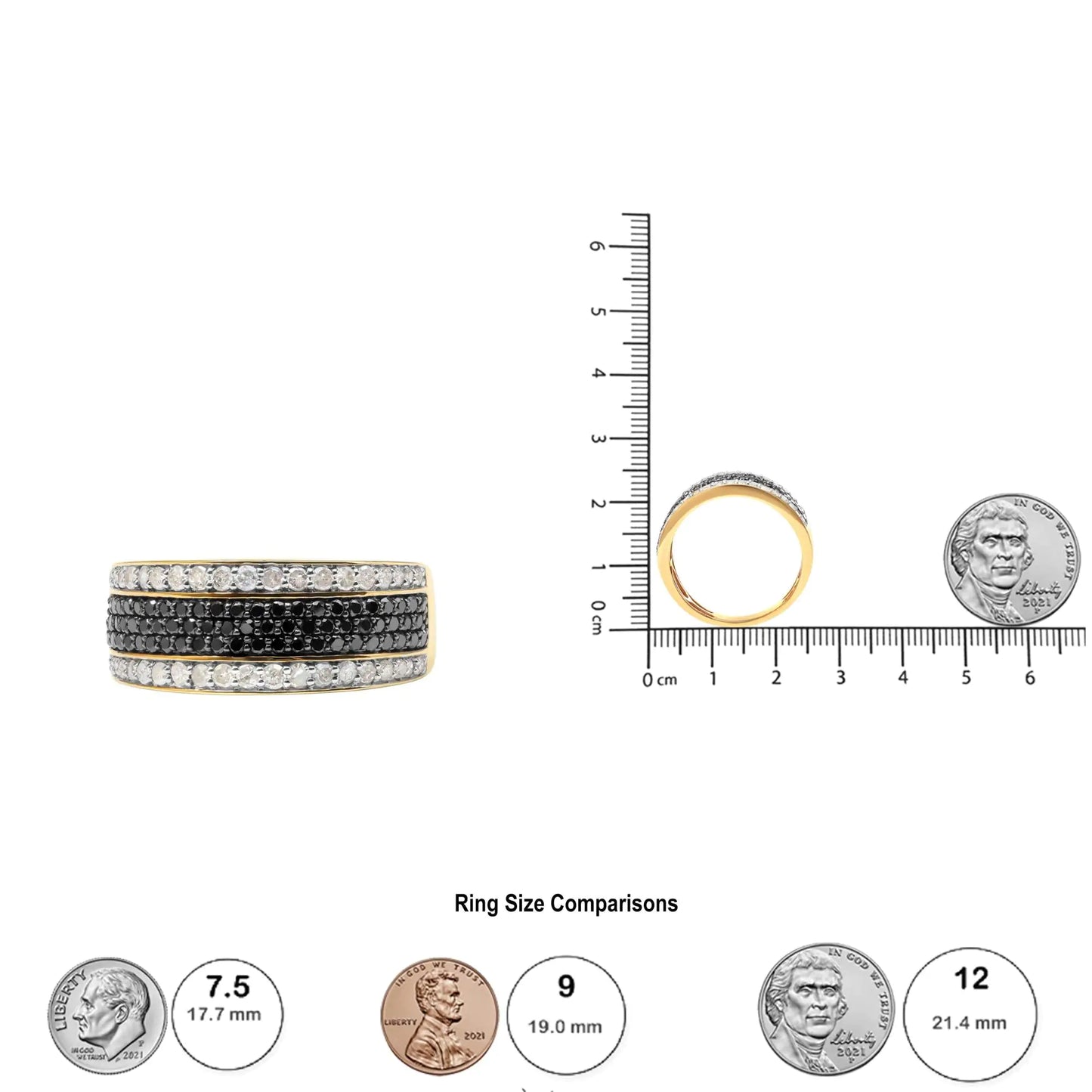 *SOLD OUT* 14K Yellow Gold Plated .925 Sterling Silver 1 1/4 Cttw White and Black Treated Diamond Multi Row Band (Black/I-J Color, I2-I3 Clarity) - Concordia Style Boutique
