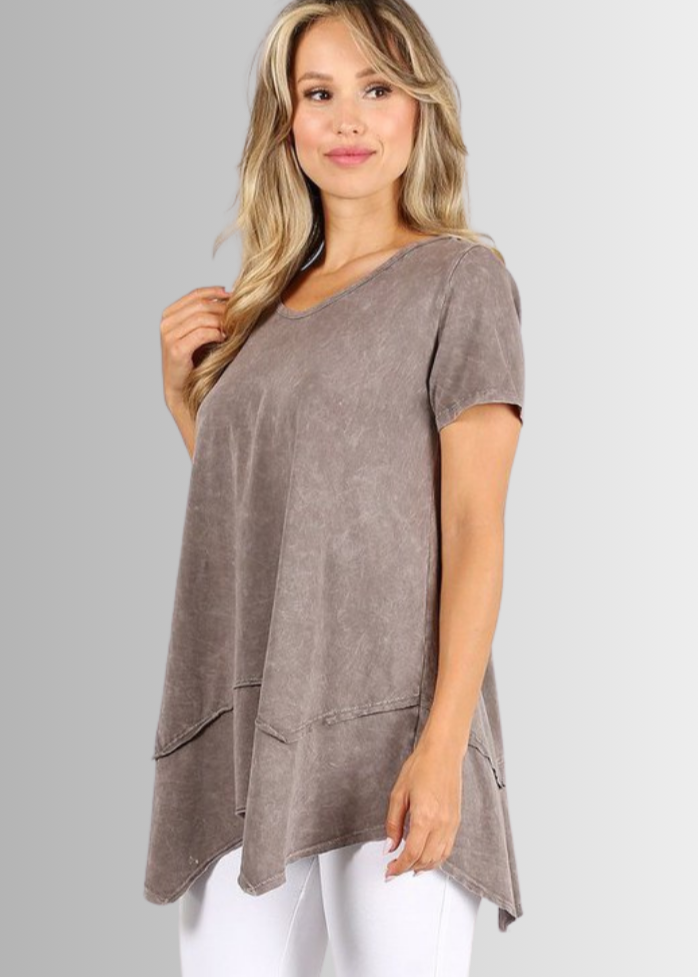 Shark Bite Hem Casual Cotton Tee - Concordia Style Boutique