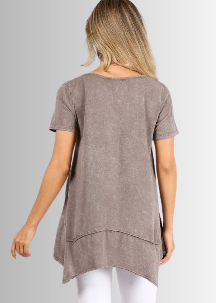 Shark Bite Hem Casual Cotton Tee - Concordia Style Boutique