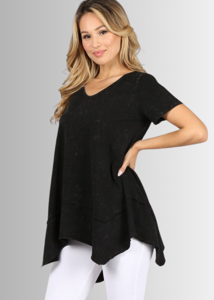 Shark Bite Hem Casual Cotton Tee - Concordia Style Boutique